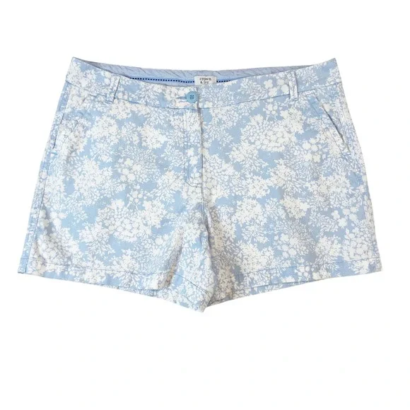 Crown & Ivy Caroline Floral Print Shorts Womens Sz 14 Blue White Casual Preppy - Picture 1 of 5
